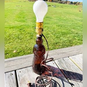 Vintage Mrs. Butterworth Amber Glass Bottle Lamp